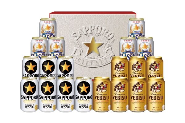 サッポロ生ビール黒ラベル缶350ml×7本、サッポロ クラシック缶350ml×6本、ヱビスビール缶350ml×7本
