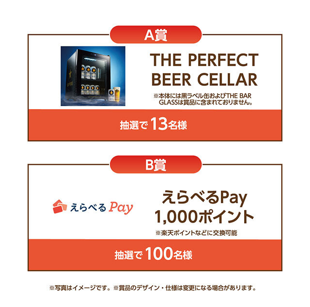 A賞：THE PERFECT BEER CELLAR B賞：えらべるPay1,000ポイント
