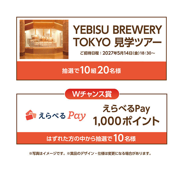 YEBISU BREWERY TOKYO 見学ツアー Wチャンス えらべるPay 1,000ポイント