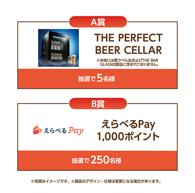 A賞:THE PERFECT BEER CELLAR B賞:えらべるPay1,000ポイント