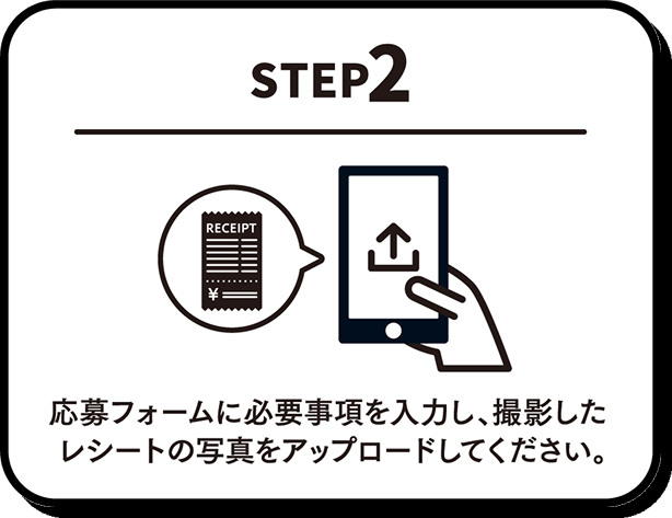 STEP2 応募フォームに必要事項を入力し、撮影したレシートの写真をアップロードしてください。