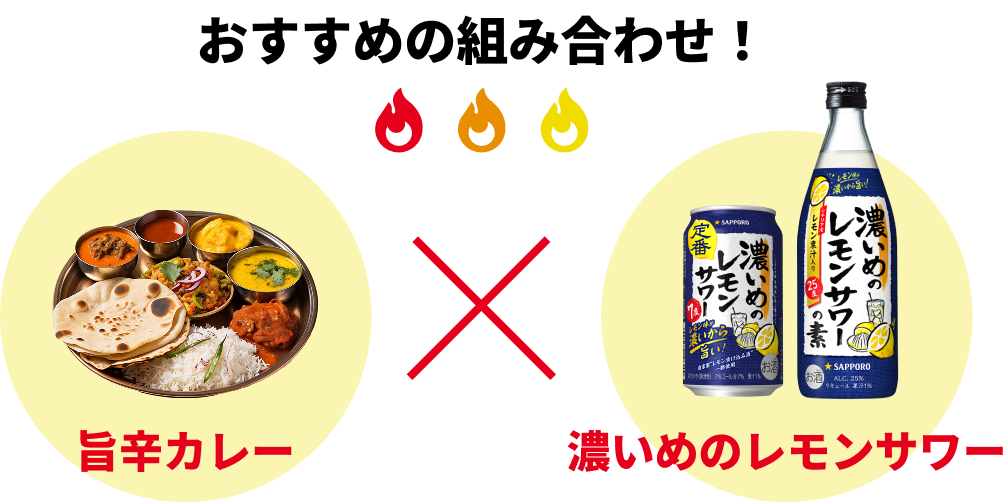 おすすめの組み合わせ 旨辛カレー x 濃いめのレモンサワー