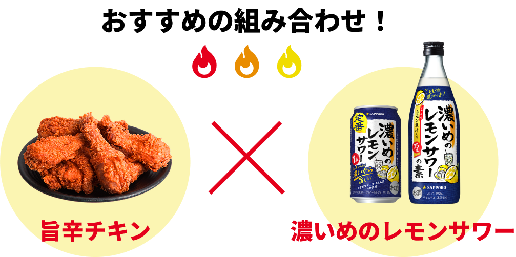 おすすめの組み合わせ 旨辛チキン x 濃いめのレモンサワー
