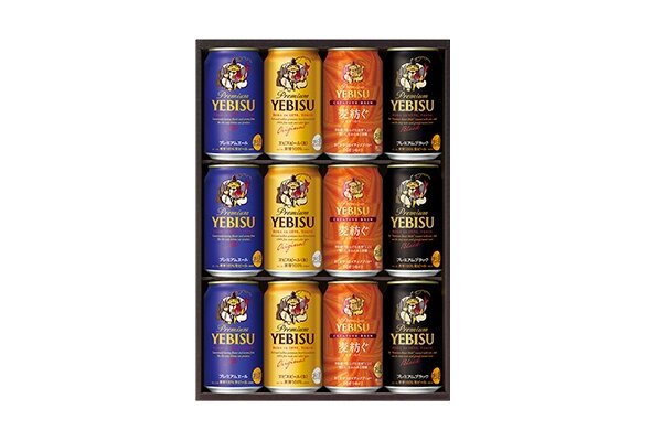 ヱビスビール缶350ml×3本、ヱビス クリエイティブブリュー 麦紡ぐ缶350ml×3本、ヱビス プレミアムエール缶350ml×3本、ヱビス プレミアムブラック缶350ml×3本
