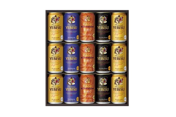ヱビスビール缶350ml×6本、ヱビス クリエイティブブリュー 麦紡ぐ缶350ml×3本、ヱビス プレミアムエール缶350ml×3本、ヱビス プレミアムブラック缶350ml×3本
