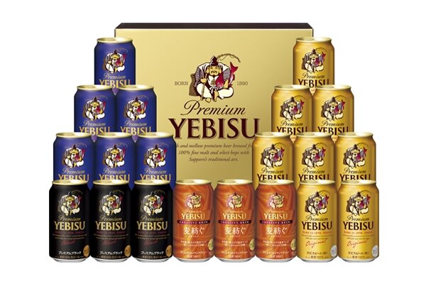ヱビスビール缶350ml×8本、ヱビス クリエイティブブリュー 麦紡ぐ缶350ml×3本、ヱビス プレミアムエール缶350ml×6本、ヱビス プレミアムブラック缶350ml×３本
